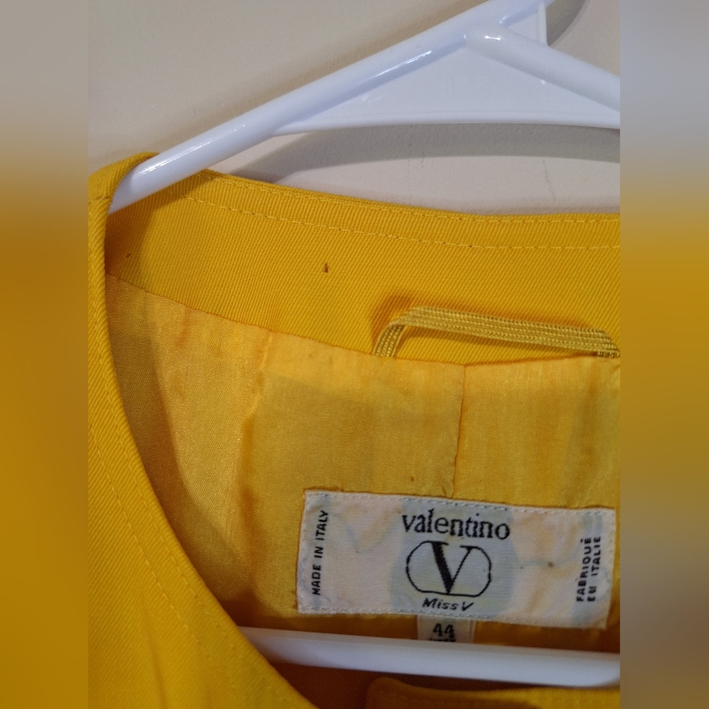 Valentino Miss V Vintage 80s Wool Peplum Blazer Jacket Yellow S M - Picture 3 of 15